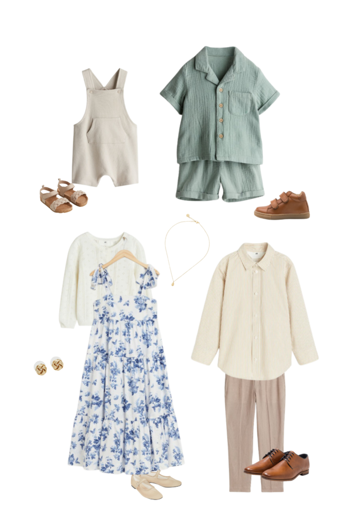 blue and green spring family photo outfits