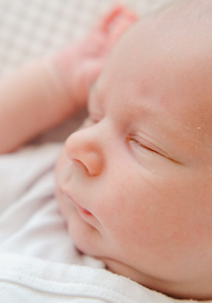 Detail of tiny baby facial features.