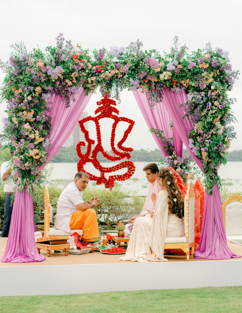 floral arch during an indian thread ceremony
