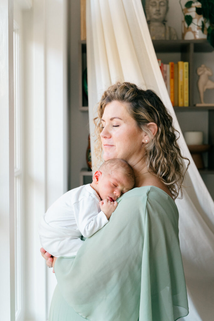 mother and baby photo serene green dress